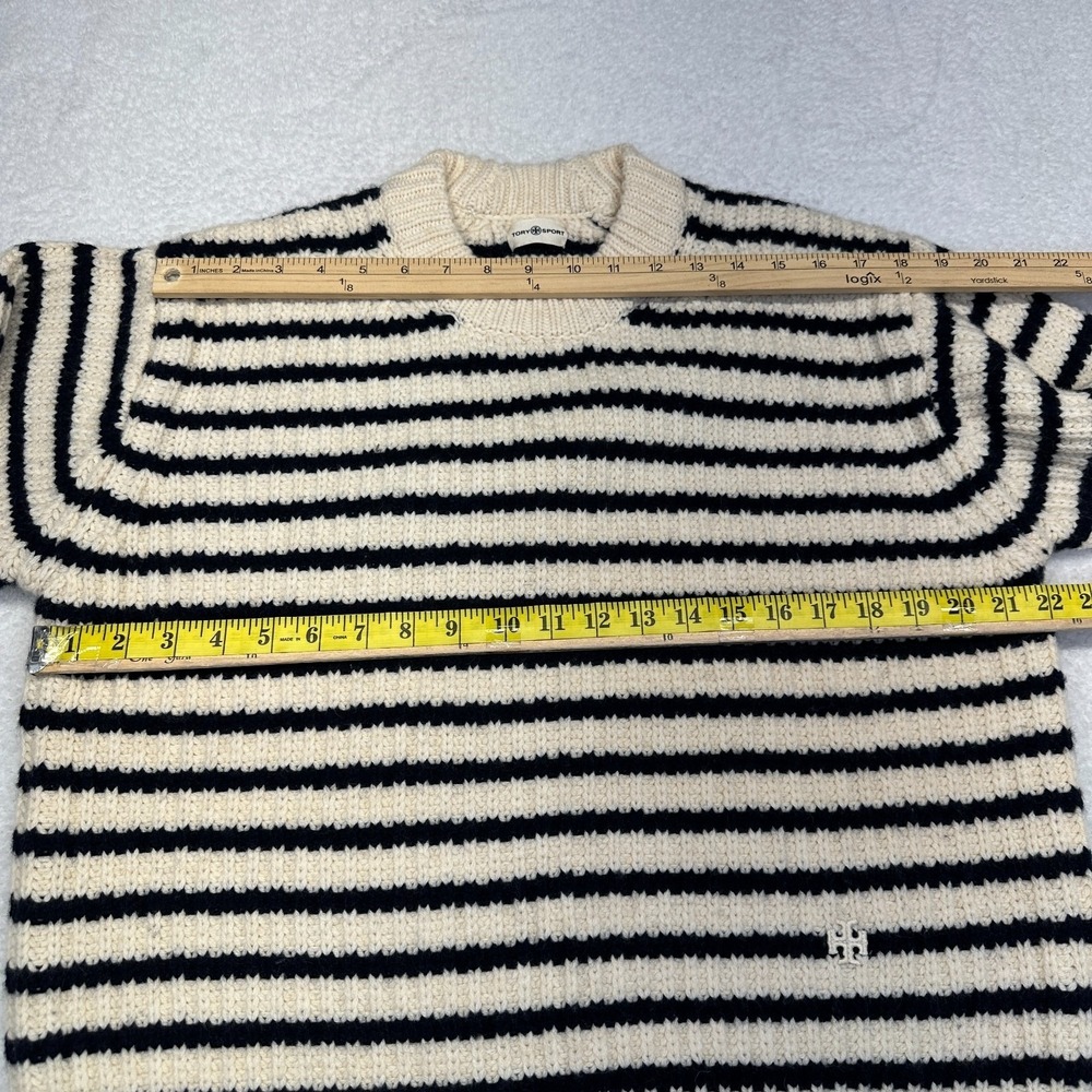 Tory Sport Merino Wool Striped‎ Sweater Cream Black Boxy Women's XS - Picture 5 of 9